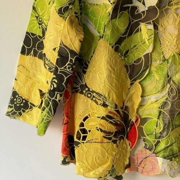 NWT! ($130) Chico's Women's Linen Blazer Jacket Open front Floral Boho, Sz S - Picture 6 of 13